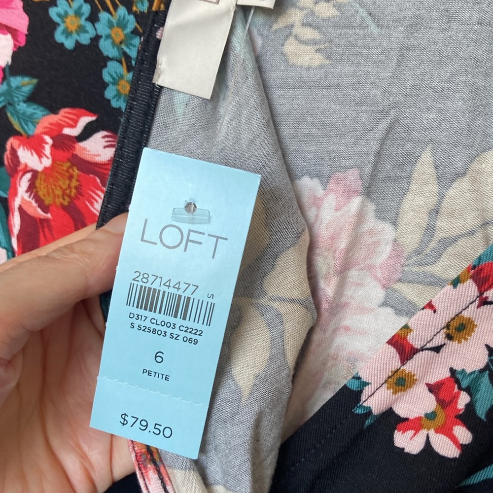 LOFT dress black with Floral Print with back cut out 6P 6 petite casual party - Picture 15 of 17